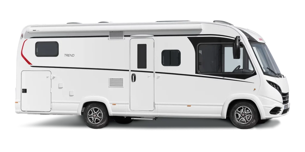 A sleek new motorhome from Zion motorhomes, showcasing modern design and spacious interiors for comfortable travel adventures.